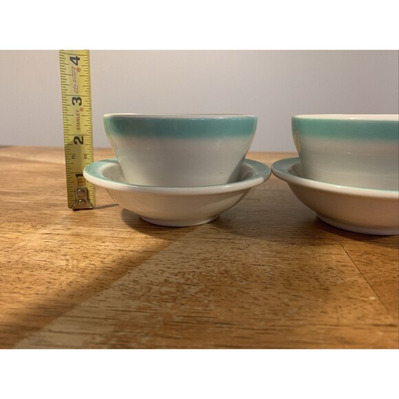 Walker China Bedford Ohio Vitrified Wide Green Rim Snack Plate Bowl Set 11-40/44 - Picture 4 of 7